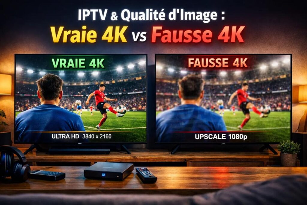 IPTV picture quality comparison showing blurry and clear streaming on a Smart TV